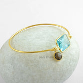 Stunning Aqua Quartz Gemstone Bangle - Smoky Charm 925 Sterling Silver Bangle - Gold Plated Bracelet - Christmas Gift Bangle - Gift for Her
